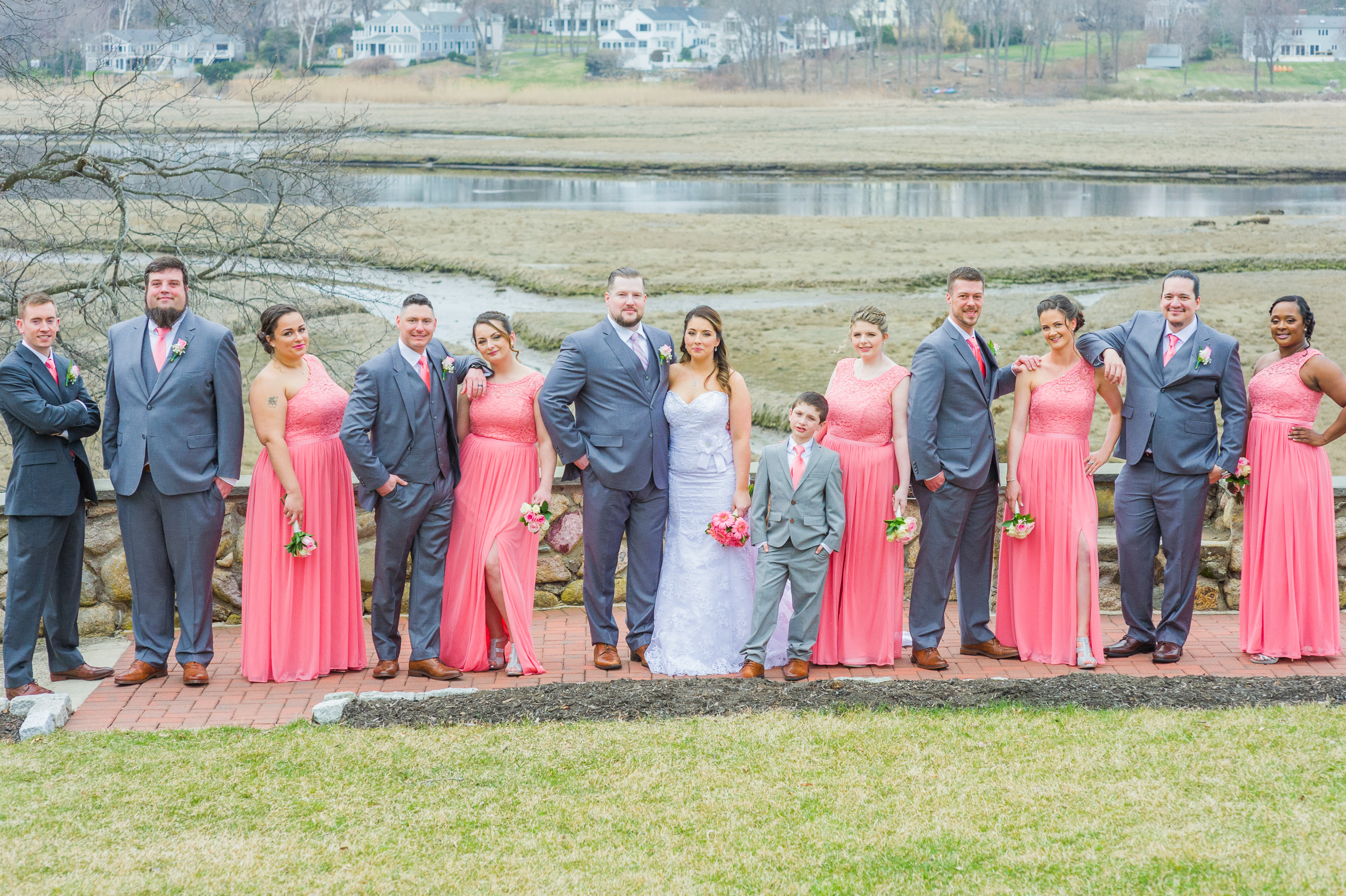 gray pink wedding party