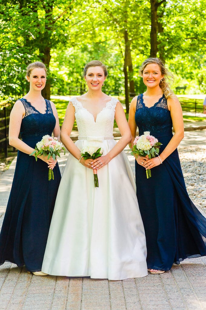 Bride and Bridesmaids in navy blue and white